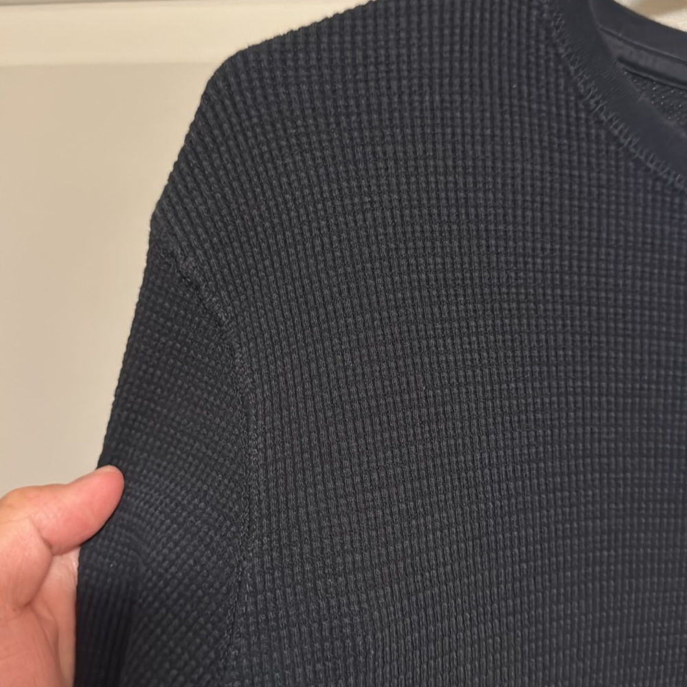 Black Men’s Medium Waffle Knit Long Sleeve Shirt | Slim Fit - Picture 3 of 3
